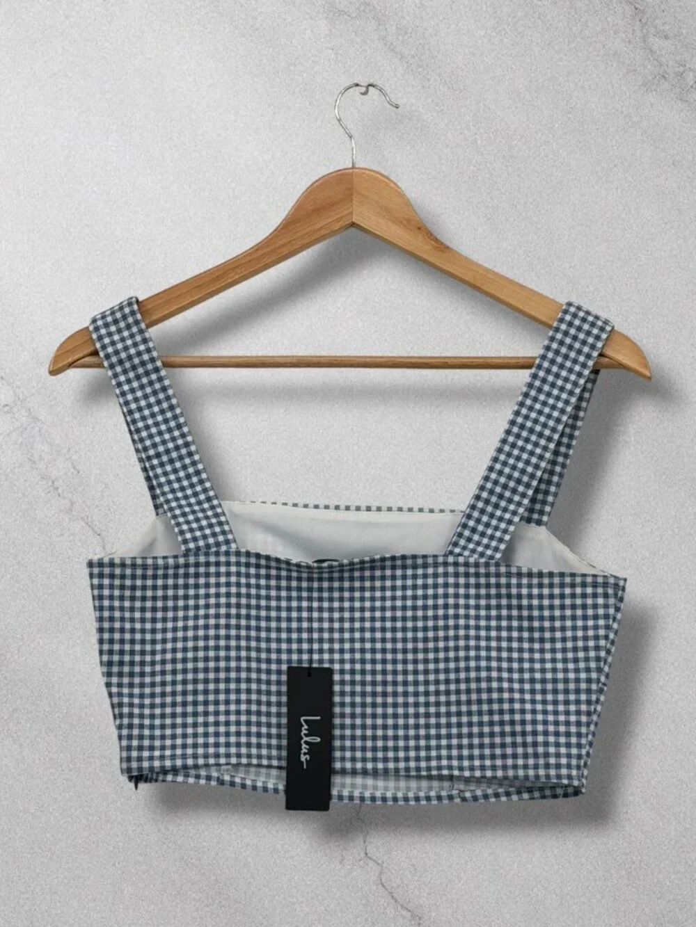 Lulus NWT Blue Plaid 2 Piece Matching Set Crop Tank & Wide Leg Pants S